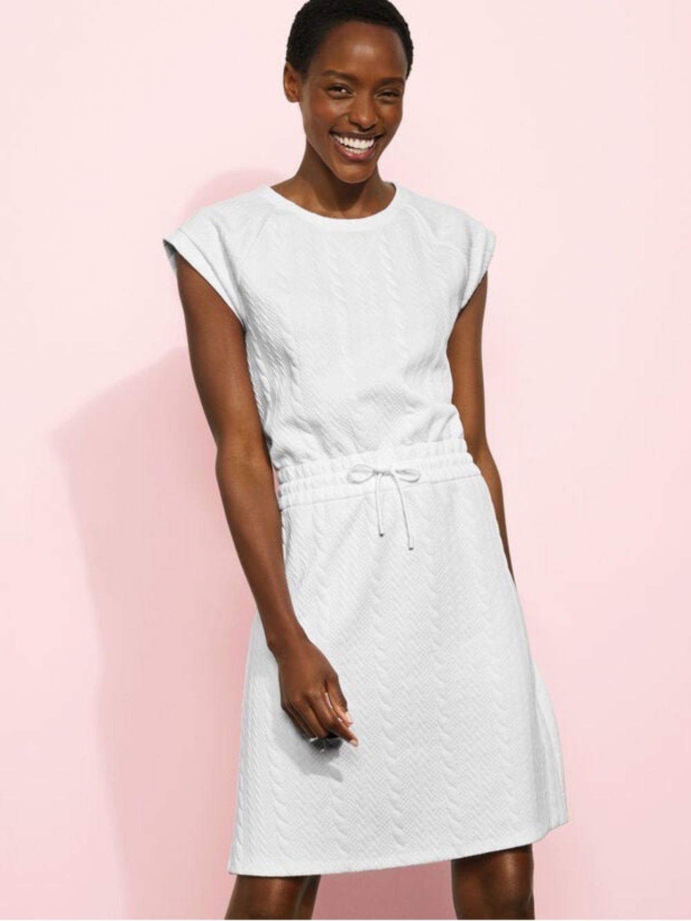 T by Talbots Crewneck T-Shirt Cable Jacquard Dress White M Petite NWT